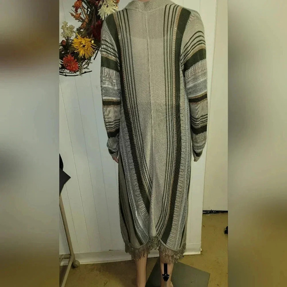 Aina Be Long Fringe Cardigan Boho Open Front Sweater Size L - Picture 2 of 3